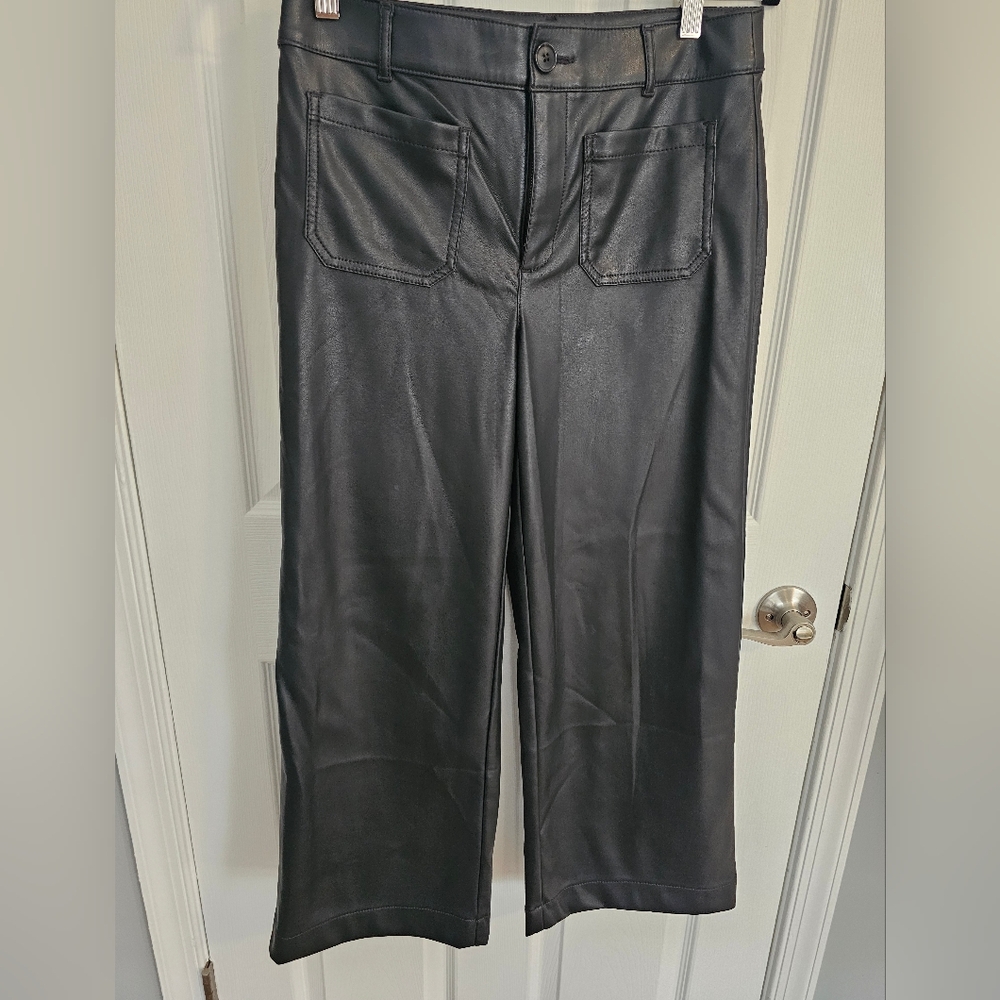 LOFT Black Wide-Leg Faux Leather Pants
